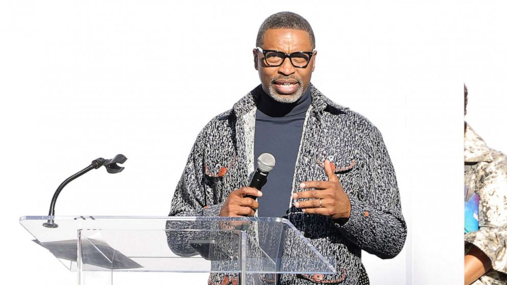 PHOTO: NAACP CEO Derrick Johnson speaks onstage during the 53rd NAACP Image Awards Colors Behind the Look: a Celebration of Fashion, Costume Design and Glam Event in Los Angeles, Feb. 25, 2022.