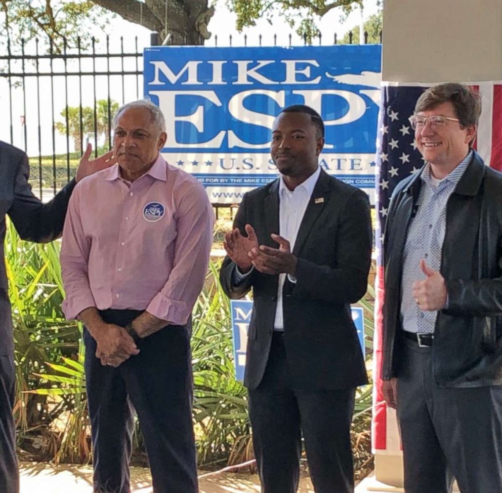 PHOTO: U.S. Senate candidate Mike Espy, left, attends a campaign rally in Biloxi, Miss., Oct. 27, 2018.
