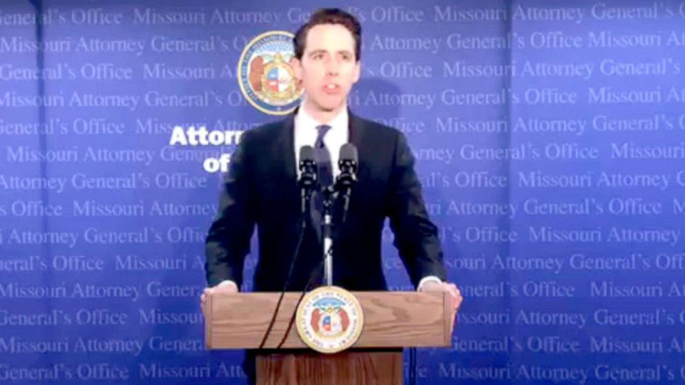 PHOTO: Missouri Attorney General Josh Hawley speaks at a press conference, April 17, 2018, in Jefferson City, Mo.