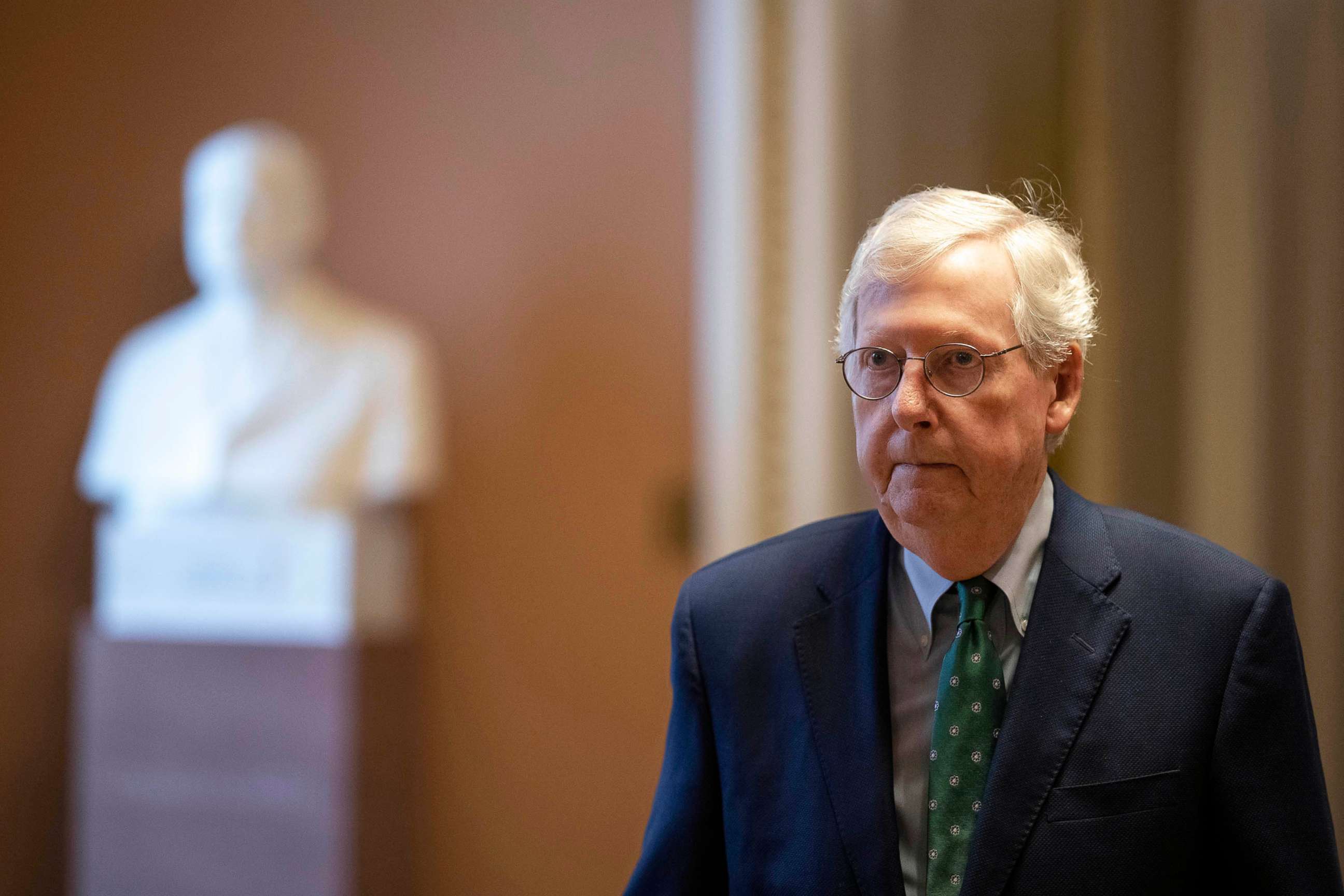 PHOTO: Senate Minority Leader Sen. Mitch McConnell walks to his office as he arrives at the U.S. Capitol, Nov. 28, 2022 in Washington, DC.