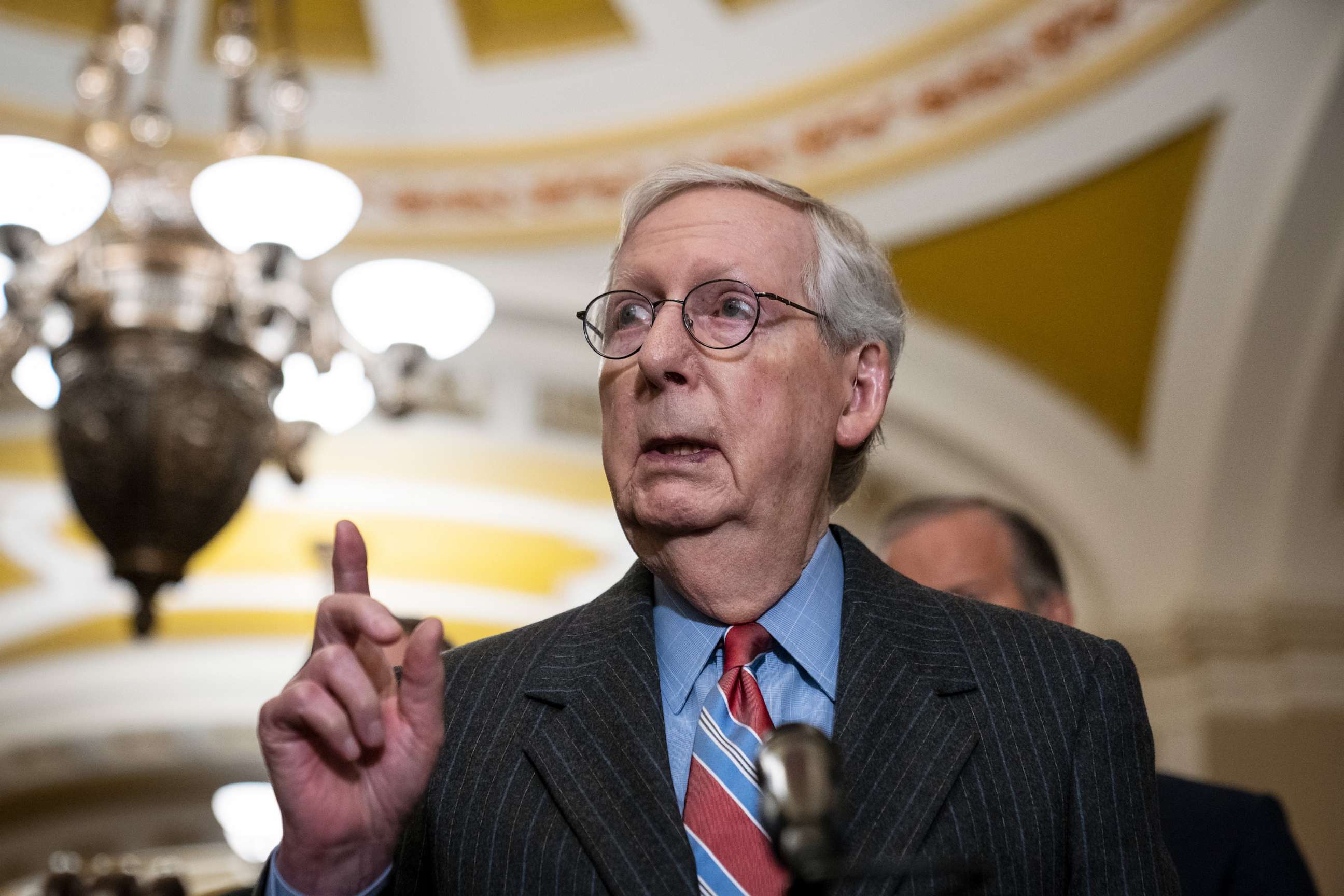 PHOTO: Senate Minority Leader Mitch McConnell (R-KY) speaks during a news conference following a closed-door lunch meeting with Senate Republicans at the Capitol on Jan. 24, 2023 in Washington, DC.