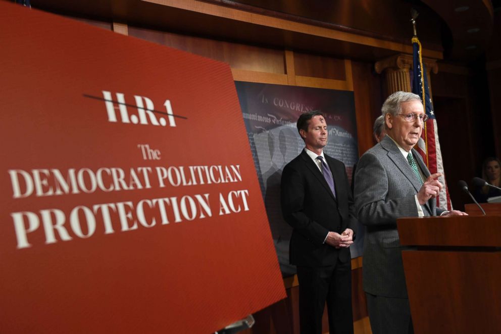 PHOTO: Senate Majority Leader Mitch McConnell speaks during a news conference on Capitol Hill in Washington, March 6, 2019.