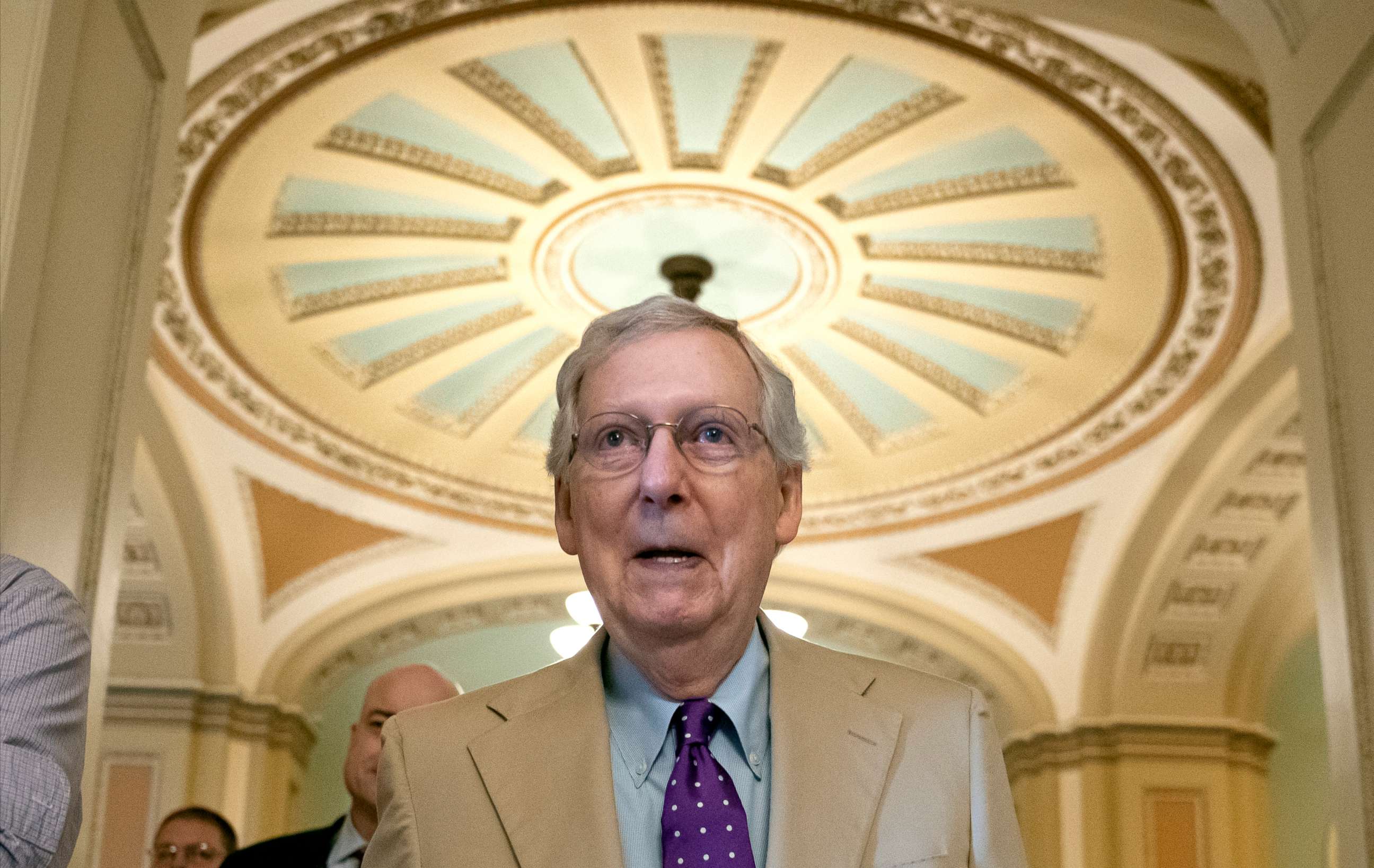 PHOTO: Senate Majority Leader Mitch McConnell walks to his office after speaking on the Senate floor at the Capitol in Washington, June 20, 2019.