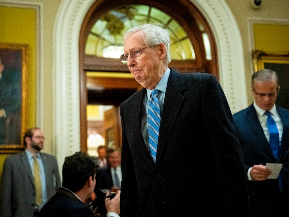 PHOTO: Senator Mitch McConnell arrives for the weekly Senate Republican Leadership press conference, at the U.S. Capitol, in Washington, D.C., on December 5, 2023.