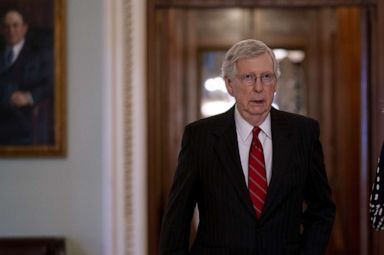 PHOTO: Senate Majority Leader Mitch McConnell walks toward his office after voting in the Senate Chamber at the U.S. Capitol in Washington, Aug. 1, 2019.