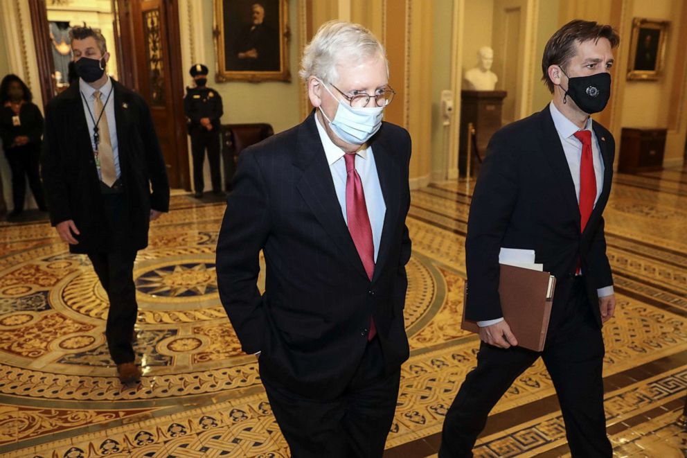 PHOTO: Senate Majority Leader Mitch McConnell walks to his office at the U.S. Capitol in Washington, D.C., Dec. 21, 2020.