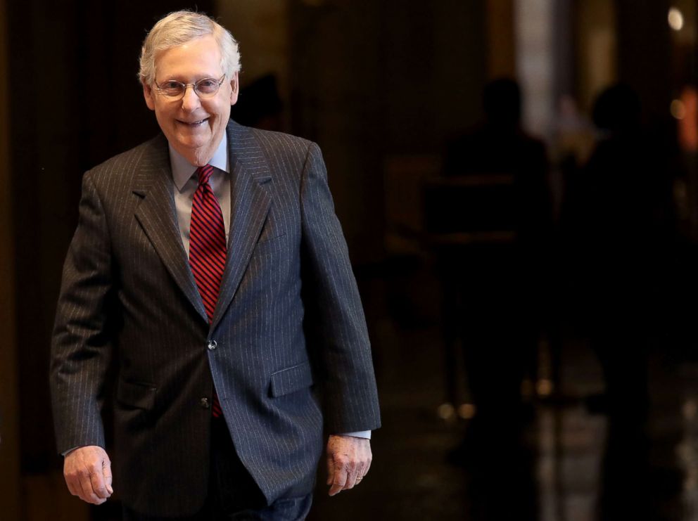 PHOTO: Senate Majority Leader Mitch McConnell walks to the Senate floor, Jan. 31, 2019, in Washington, DC.