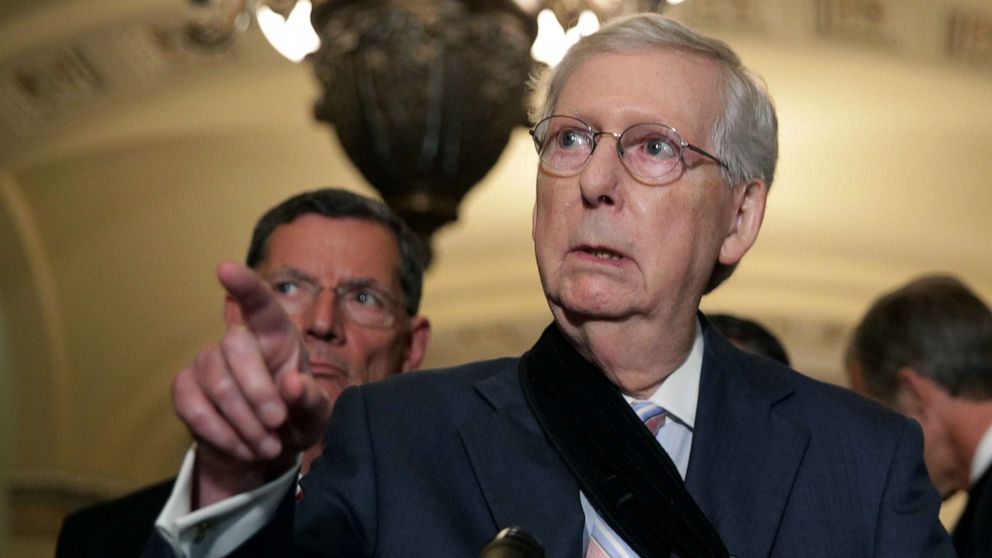 PHOTO: Senate Majority Leader Sen. Mitch McConnell speaks during a news briefing, Sept. 10, 2019, at the Capitol in Washington, DC.