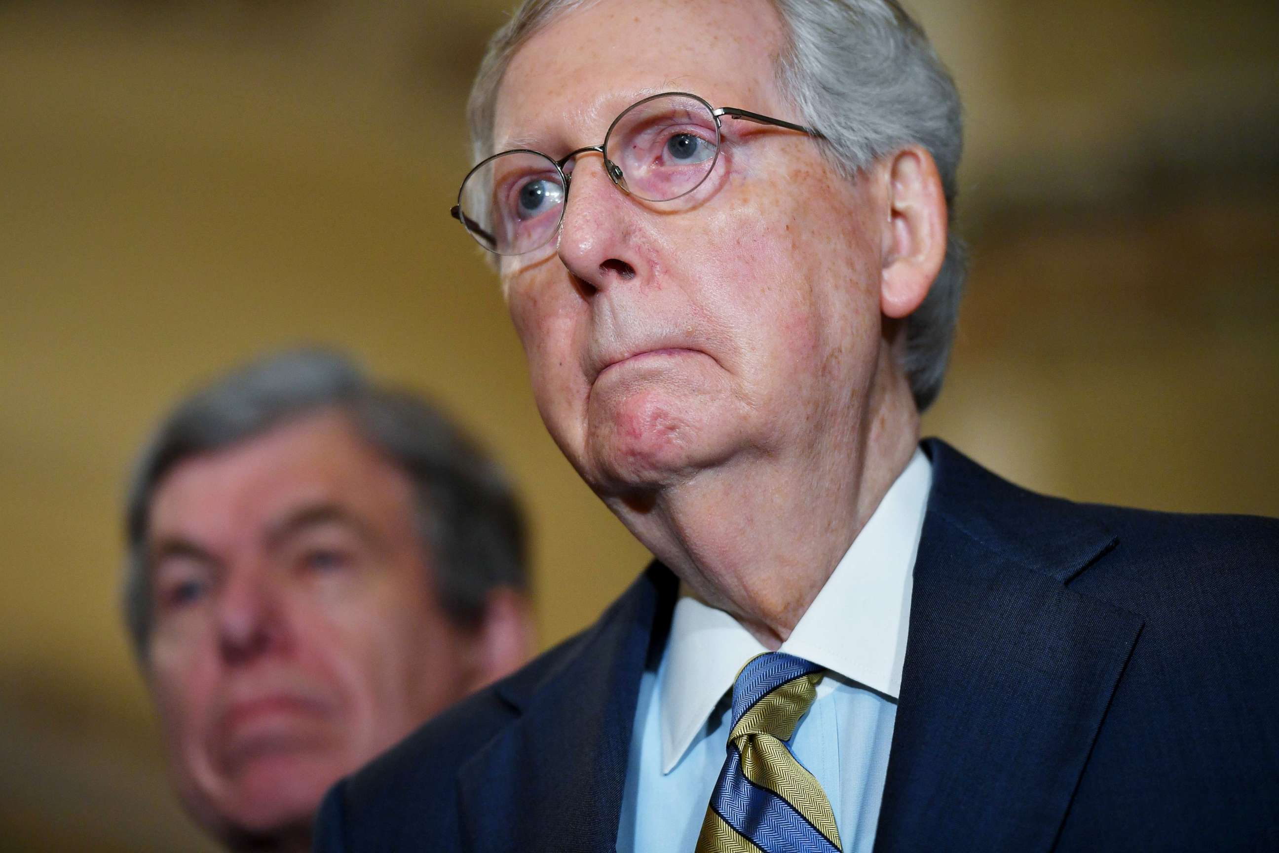 PHOTO: Senate Majority Leader Mitch McConnell arrives at a lectern to speak to reporters following the Republican policy luncheon at the US Capitol in Washington, Sept. 24, 2019.