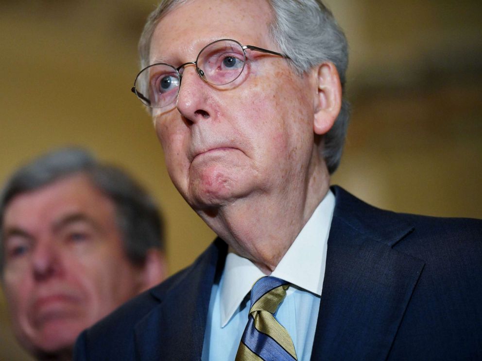 PHOTO: Senate Majority Leader Mitch McConnell arrives at a lectern to speak to reporters following the Republican policy luncheon at the US Capitol in Washington, Sept. 24, 2019.