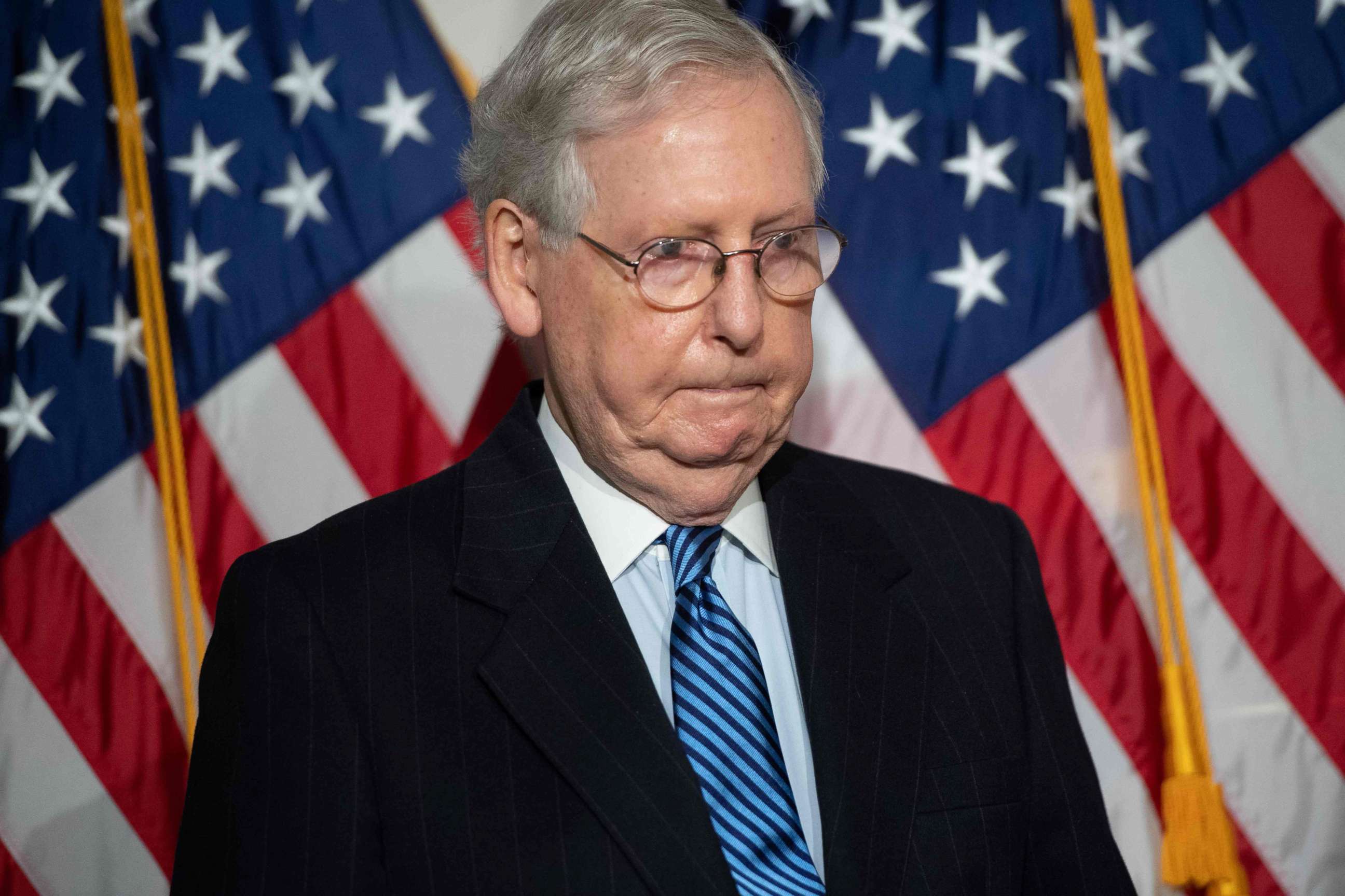 PHOTO: Senate Majority Leader Mitch McConnell speaks to the media on Capitol Hill in Washington, Nov. 10, 2020.
