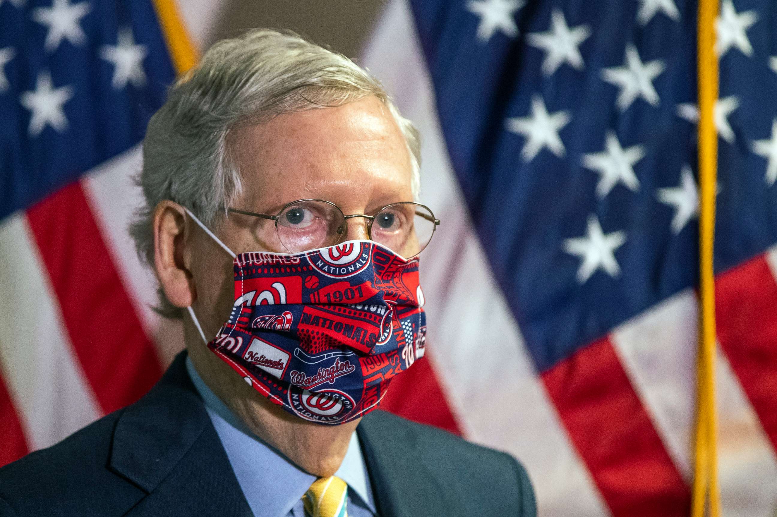 PHOTO: Senate Majority Leader Mitch McConnell listens to questions during a news conference following a GOP policy meeting on Capitol Hill in Washington, June 30, 2020.