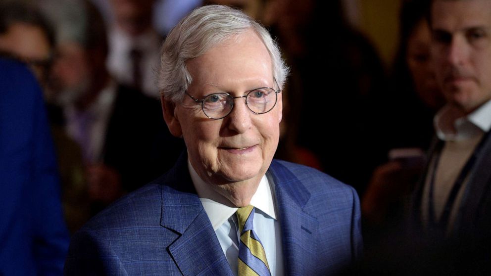 PHOTO: Senate Minority Leader Mitch McConnell speaks to the media during the weekly Republican press conference at the U.S. Capitol in Washington, Mar. 7, 2023.