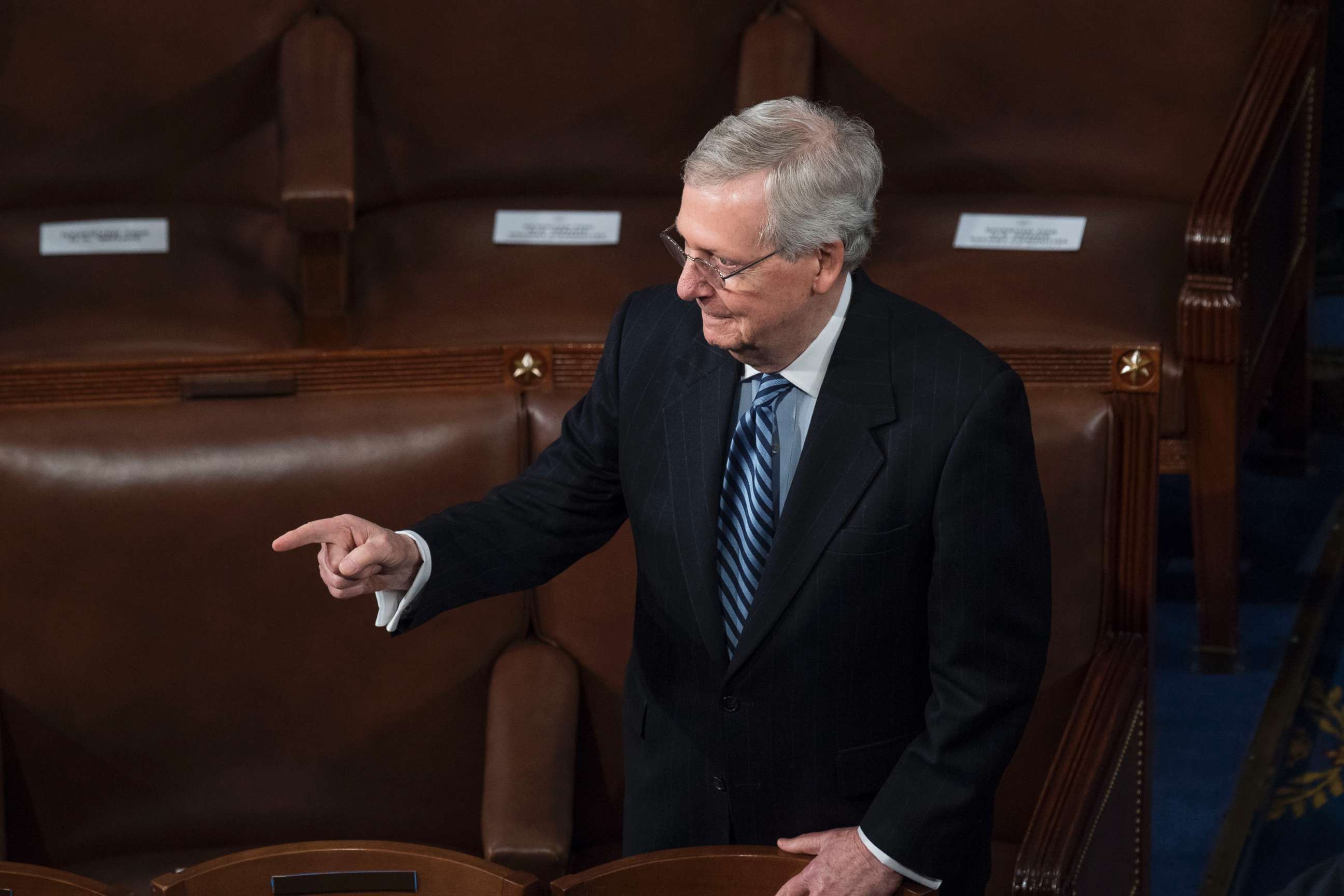 PHOTO: Senate Majority Leader Mitch McConnell, R-Ky., is seen in the House chamber during President Donald Trump's State of the Union address to a joint session of Congress, Jan. 30, 2018. 