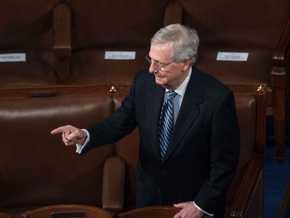 PHOTO: Senate Majority Leader Mitch McConnell, R-Ky., is seen in the House chamber during President Donald Trumps State of the Union address to a joint session of Congress, Jan. 30, 2018.