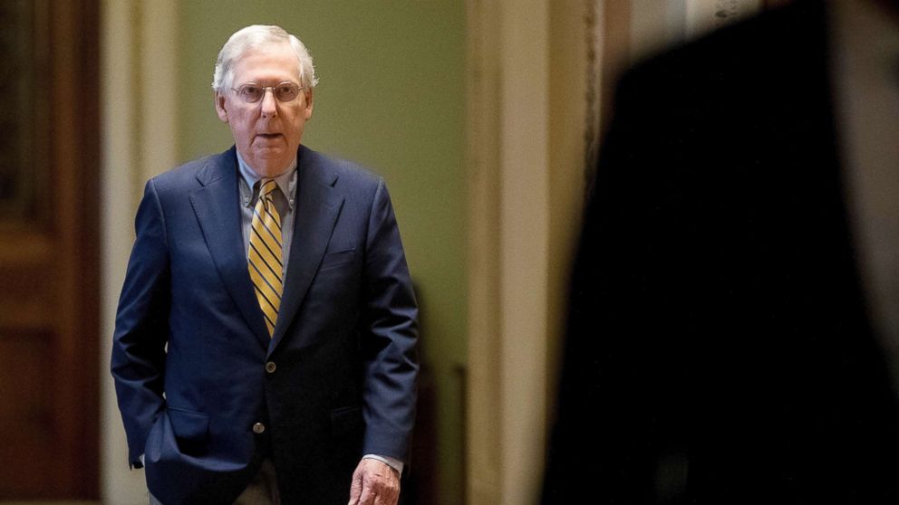 Senate Majority Leader Mitch McConnell arrives on Capitol Hill in Washington, July 17, 2017.