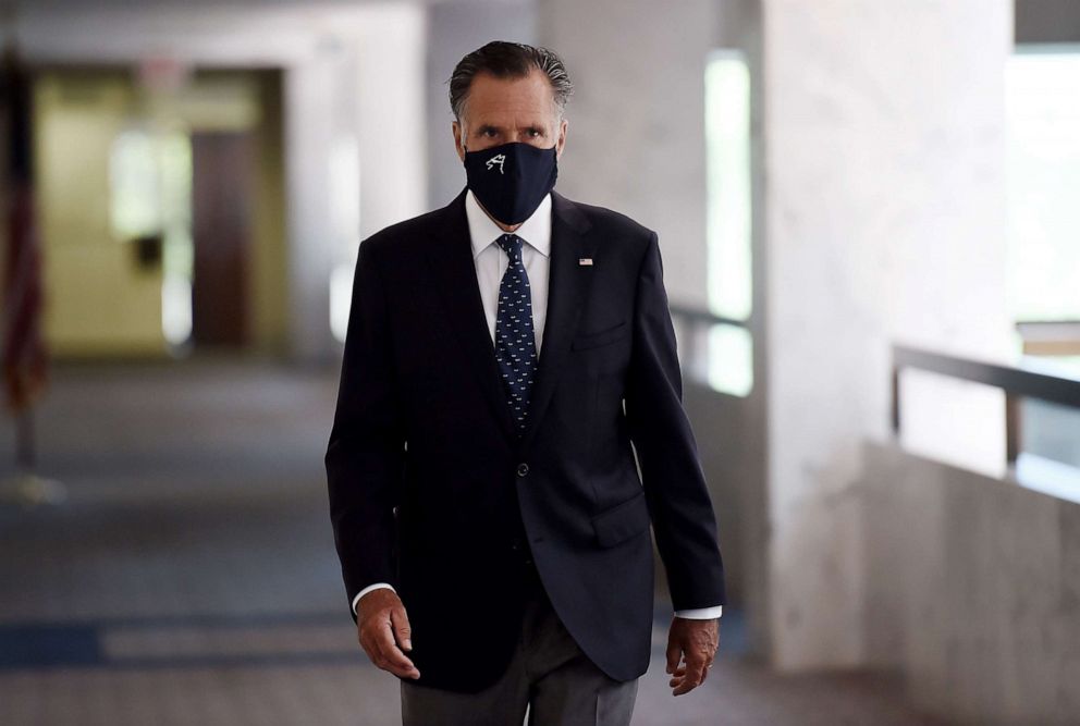 PHOTO: Sen. Mitt Romney, Republican of Utah, heads into a Republican policy lunch on Capitol Hill, July 21, 2020. 