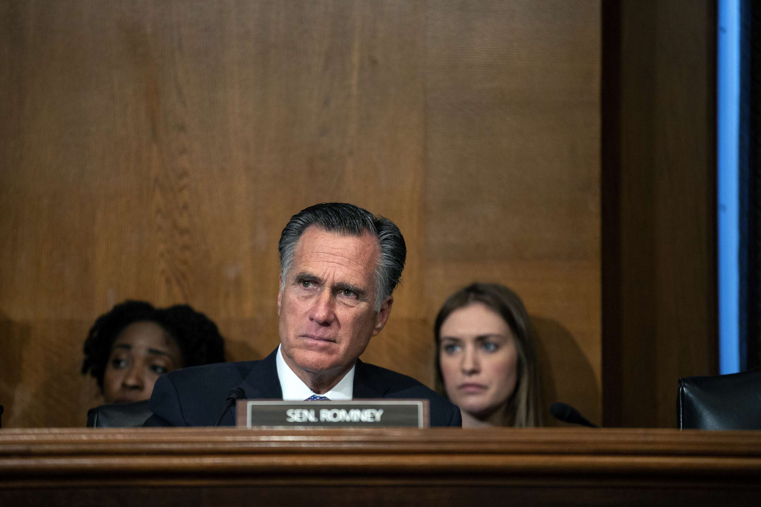 PHOTO: Senator Mitt Romney, a Republican from Utah, listens during a U.S. Senate Committee on Health, Education, Labor, and Pensions hearing at the U.S. Capitol in Washington, D.C., March 3, 2020.