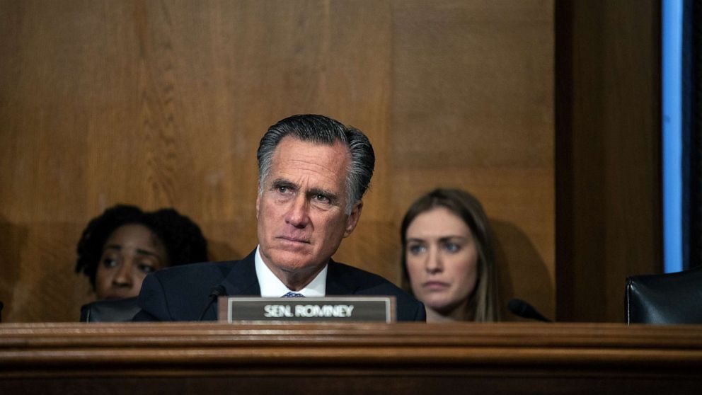 PHOTO: Senator Mitt Romney, a Republican from Utah, listens during a U.S. Senate Committee on Health, Education, Labor, and Pensions hearing at the U.S. Capitol in Washington, D.C., March 3, 2020.