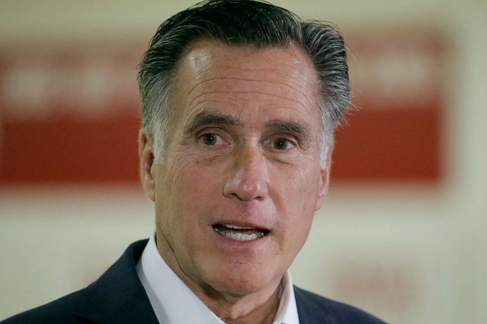 PHOTO: Sen. Mitt Romney speaks during a news conference at the University of Utah, Nov. 15, 2019, in Salt Lake City.