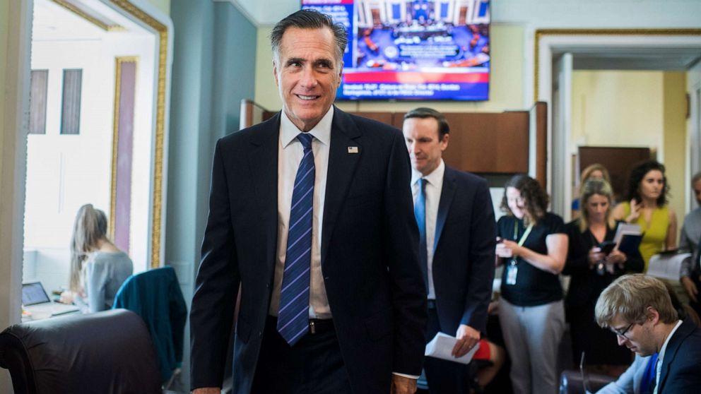 PHOTO: Sen. Mitt Romney arrives for a briefing in the U.S. Capitol, April 30, 2019, in Washington, D.C.