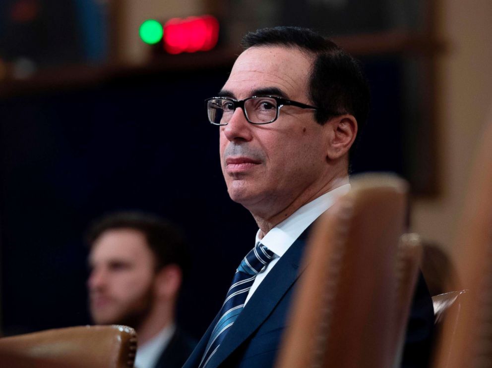 PHOTO: Treasury Secretary Steven Mnuchin prepares to testify on The Presidents FY2020 Budget Proposal before the House Ways and Means Committee on Capitol Hill in Washington, D.C, March 14, 2019.