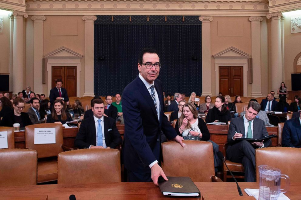 PHOTO: Treasury Secretary Steven Mnuchin prepares to testify on "The President's FY2020 Budget Proposal"  before the House Ways and Means Committee on Capitol Hill in Washington, D.C, March 14, 2019. 