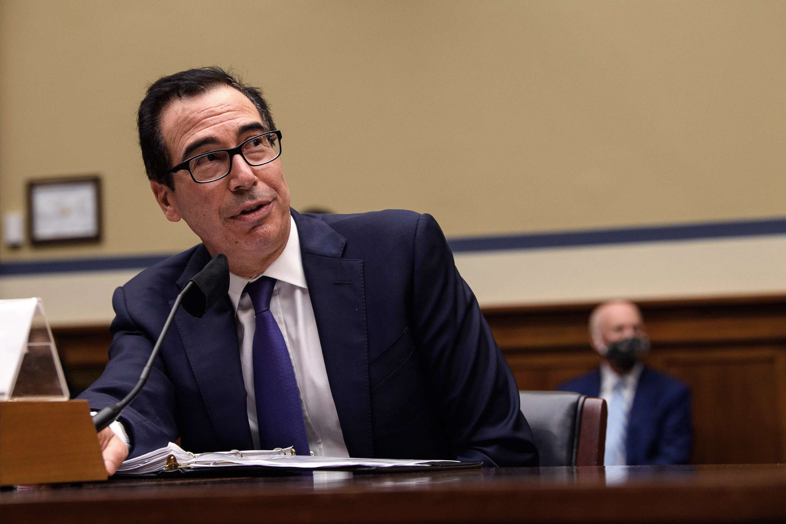 PHOTO: Treasury Secretary Steven Mnuchin testifies before the House Select Subcommittee on the Coronavirus Crisis on Capitol Hill in Washington, D.C., Sept. 1, 2020.