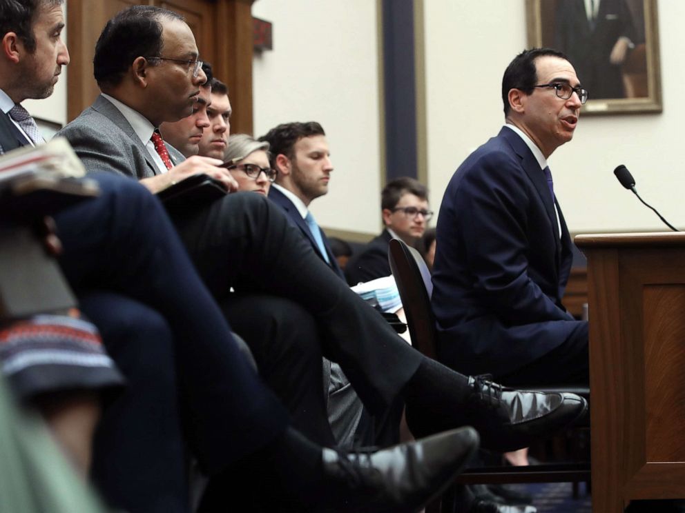 PHOTO: Treasury Secretary Steven Mnuchin testifies during a House Financial Services Committee on Capitol Hill, May 22, 2019, in Washington, D.C., on the State of the International Financial System and President Donald Trumps tax returns.