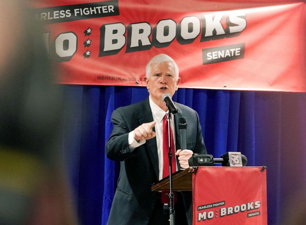 PHOTO: Rep. Mo Brooks makes an announcement in Huntsville, Ala., March 22, 2021. 