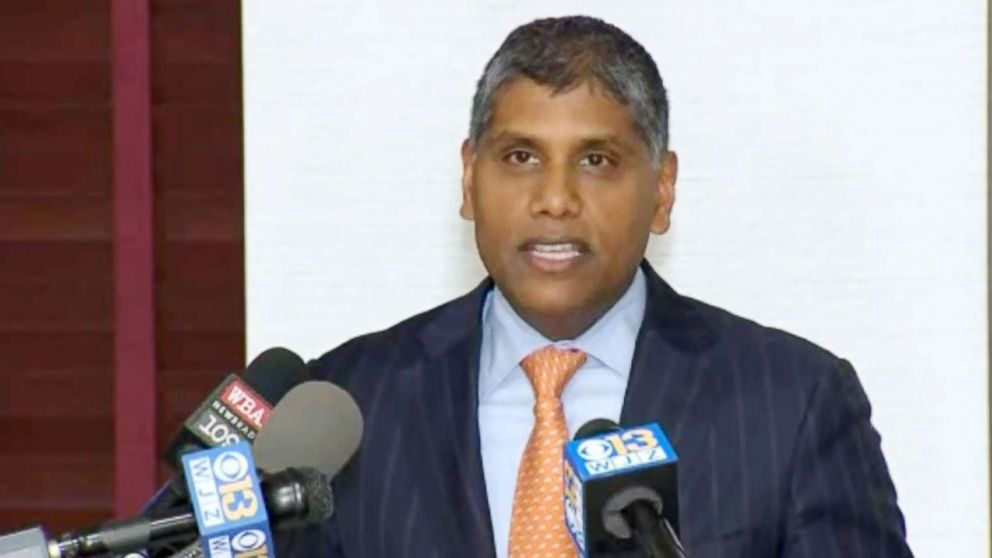 PHOTO: Dr. Mohan Suntha president and CEO of University of Maryland Medical Center address a press conference on Jan, 11, 2018.