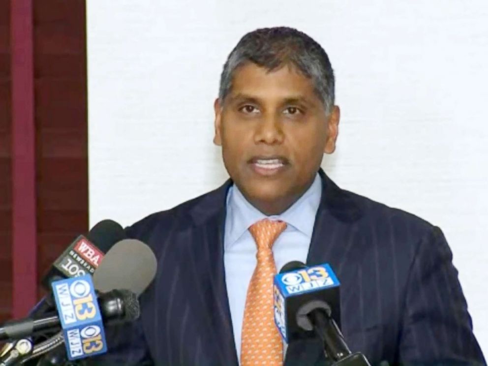 PHOTO: Dr. Mohan Suntha president and CEO of University of Maryland Medical Center address a press conference on Jan, 11, 2018.