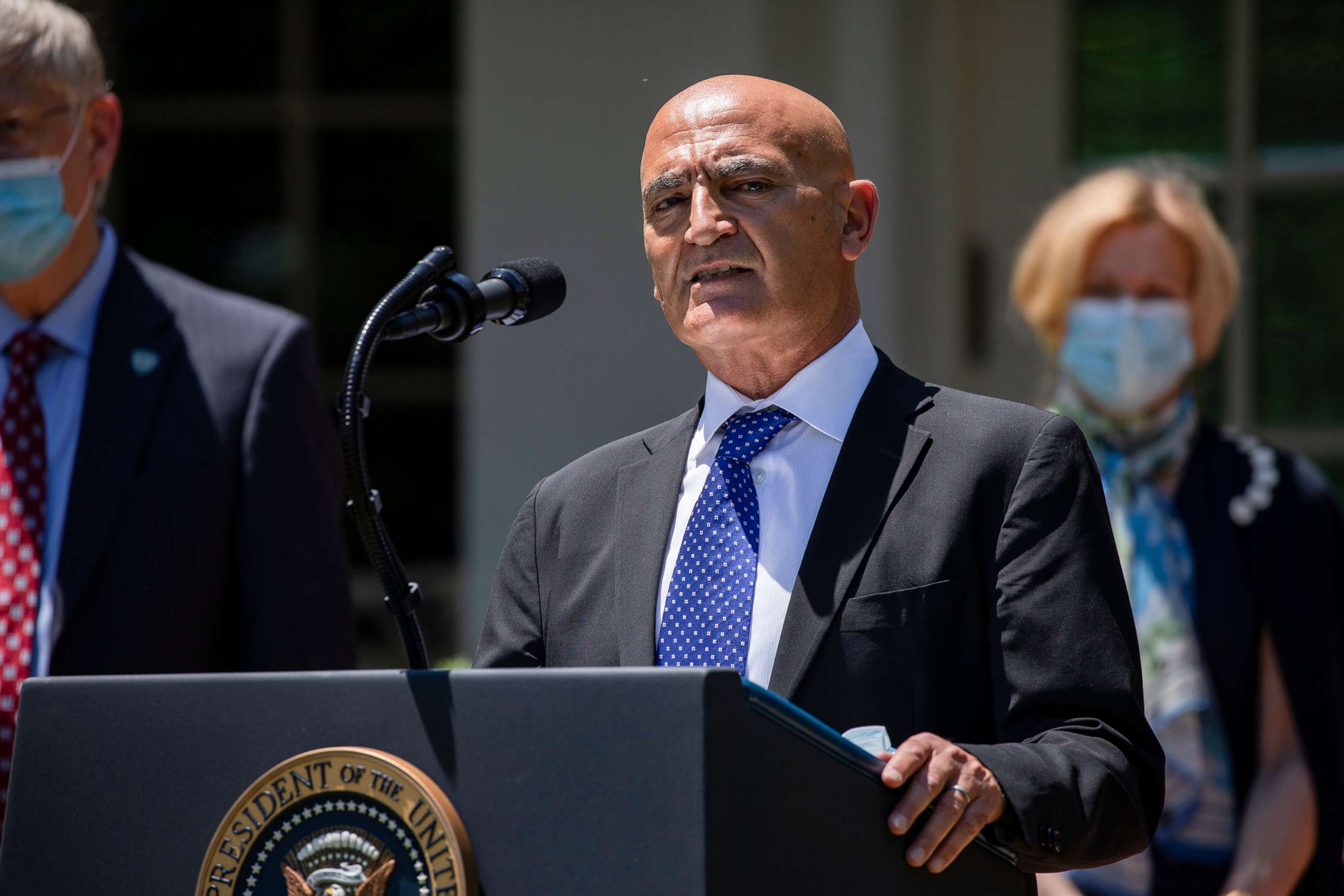 PHOTO: Moncef Slaoui, a former pharmaceutical executive, speaks after President Donald Trump announced his appointment to lead the development of a vaccine for COVID-19, at the White House in Washington, May 15, 2020.