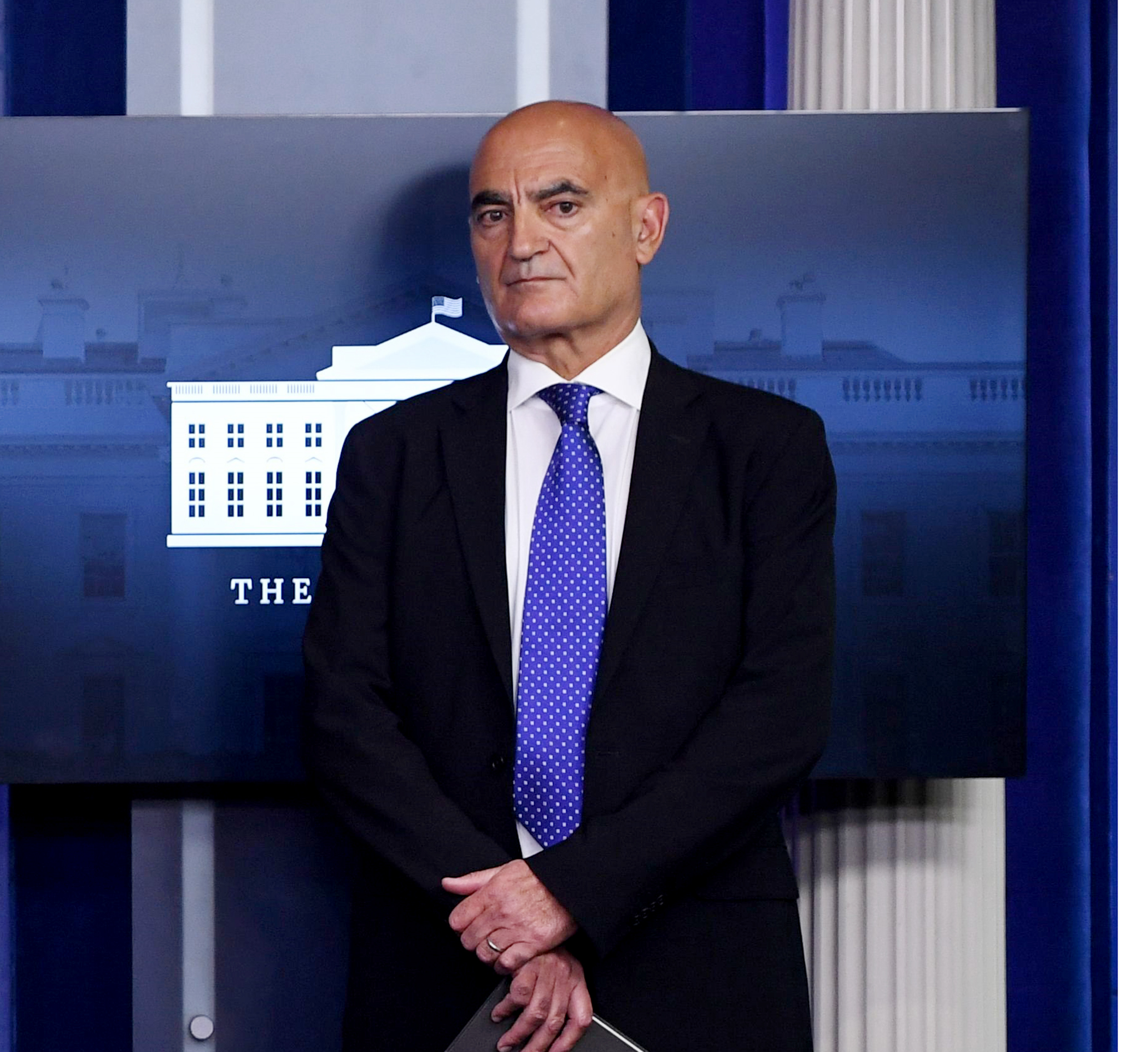 PHOTO: Dr. Moncef Slaoui attends a press confernce in the Brady Press Briefing Room at the White House in Washington, Sept. 18, 2020.