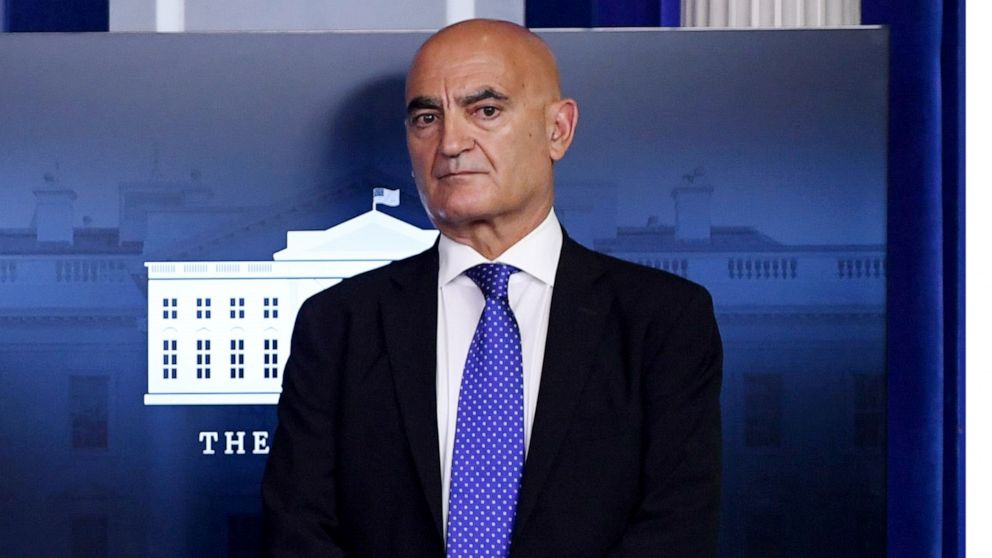 PHOTO: Dr. Moncef Slaoui attends a press confernce in the Brady Press Briefing Room at the White House in Washington, Sept. 18, 2020.