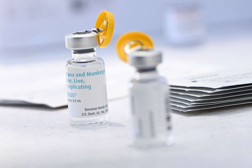 PHOTO: Vials of the JYNNEOS Monkeypox vaccine are prepared at a pop-up vaccination clinic in Los Angeles, Aug. 9, 2022.