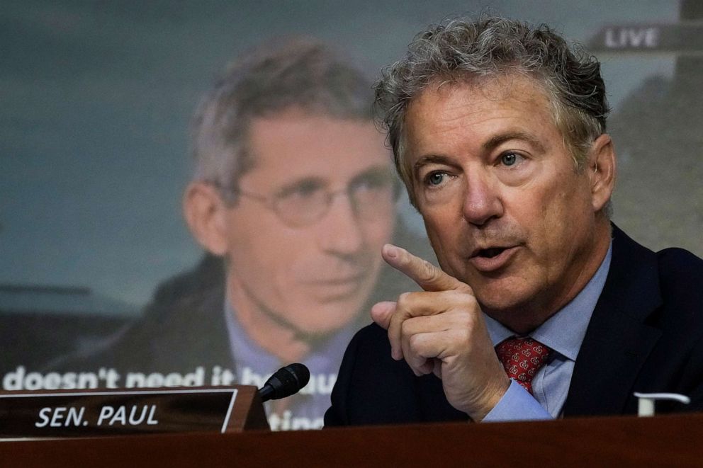 PHOTO: Sen. Rand Paul questions Dr. Anthony Fauci, director of the National Institutes of Allergy and Infectious Diseases, during a Senate Committee hearing about the federal response to monkeypox, on Capitol Hill, Sept. 14, 2022.