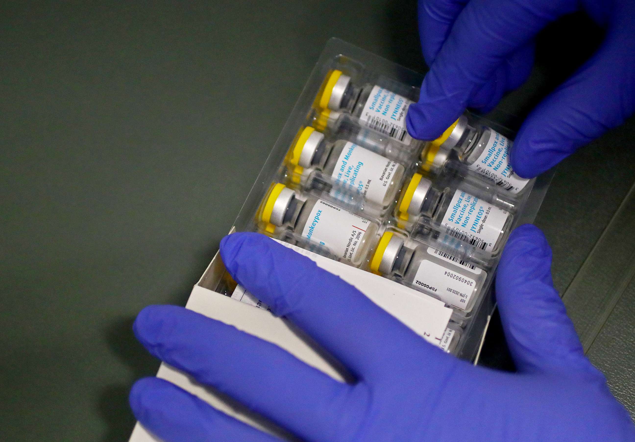 PHOTO: Doses of the Smallpox and Monkeypox Vaccine, by the company Jynneos, being prepped in Framingham, Mass., July 18, 2022.