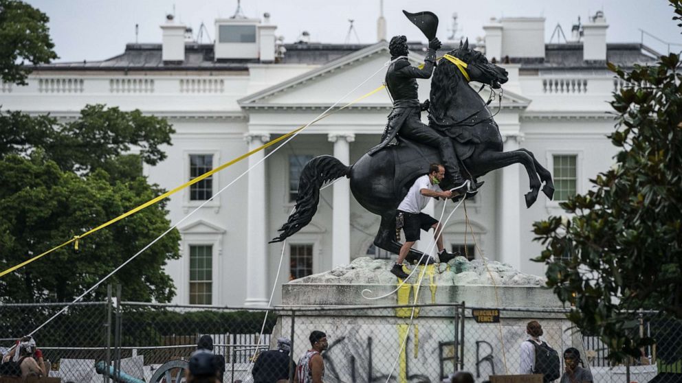 Trump says Jackson monument demonstrators will face harsh punishment