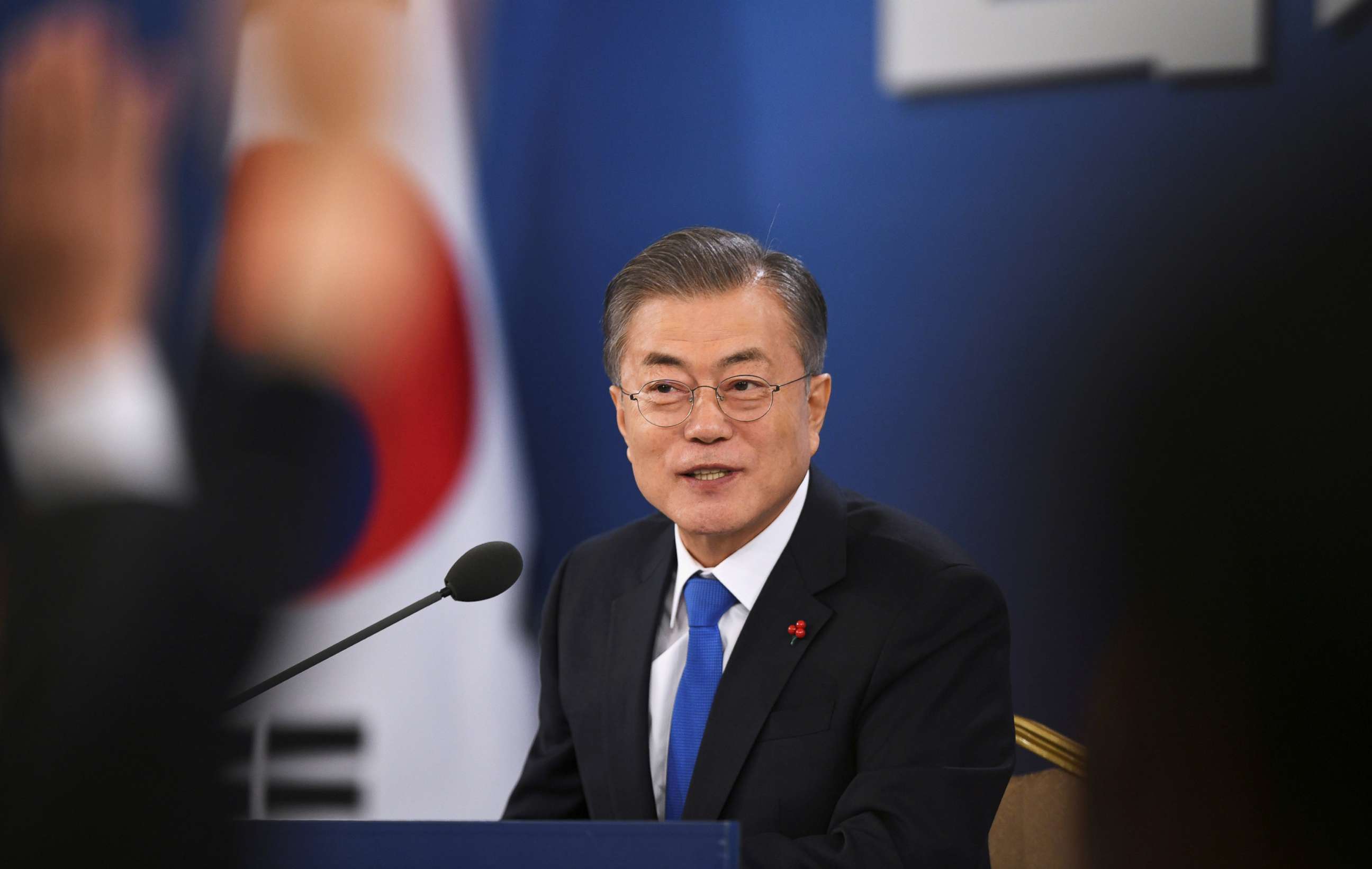 PHOTO: South Korean President Moon Jae-in holds a press conference at the presidential Blue House in Seoul, Jan. 10, 2019.
