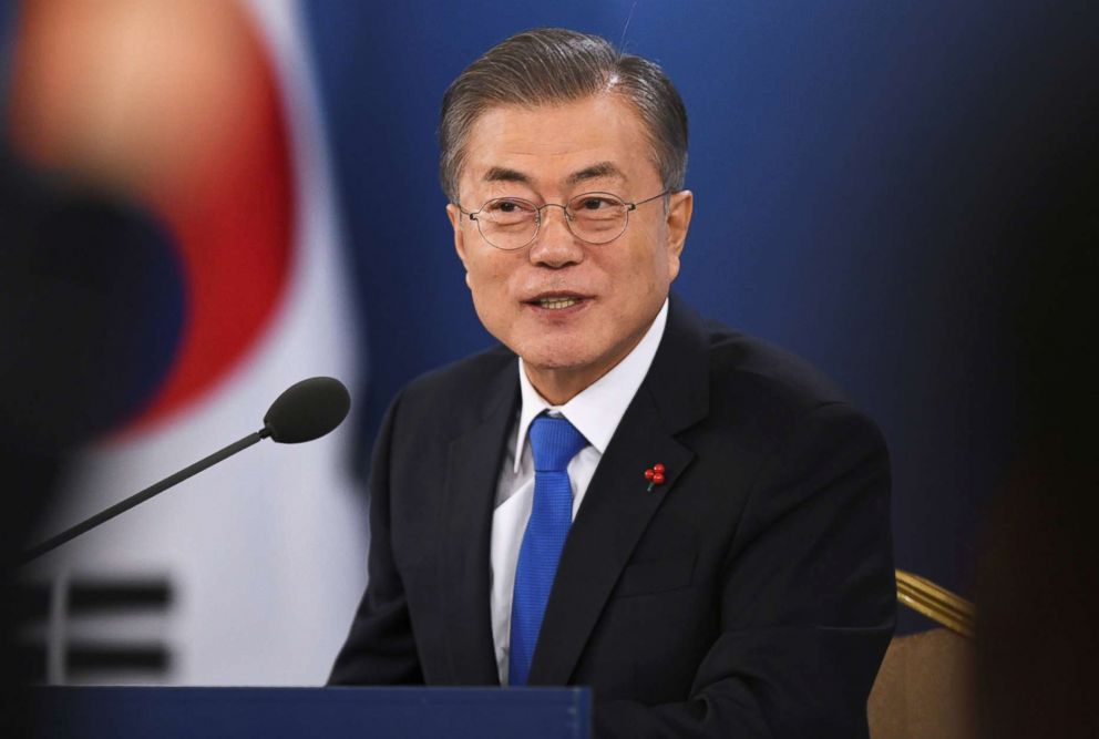 PHOTO: South Korean President Moon Jae-in holds a press conference at the presidential Blue House in Seoul, Jan. 10, 2019.