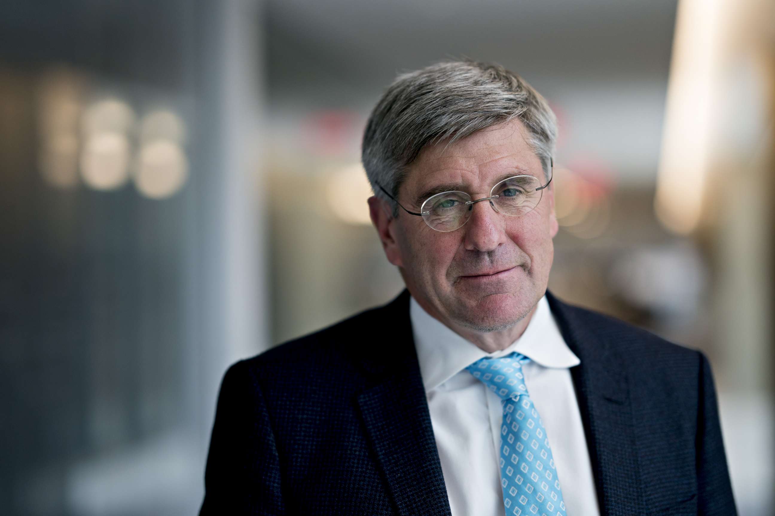 PHOTO: Stephen Moore, visiting fellow at the Heritage Foundation, stands for a photograph following a Bloomberg Television interview in Washington, D.C., March 22, 2019.  
