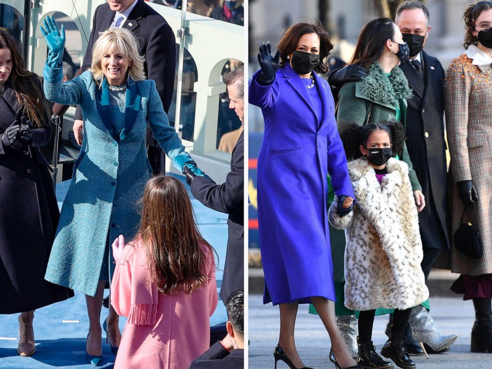PHOTO: Dr. Jill Biden and Vice President Kamala Harris are seen with their families in a composite file image.