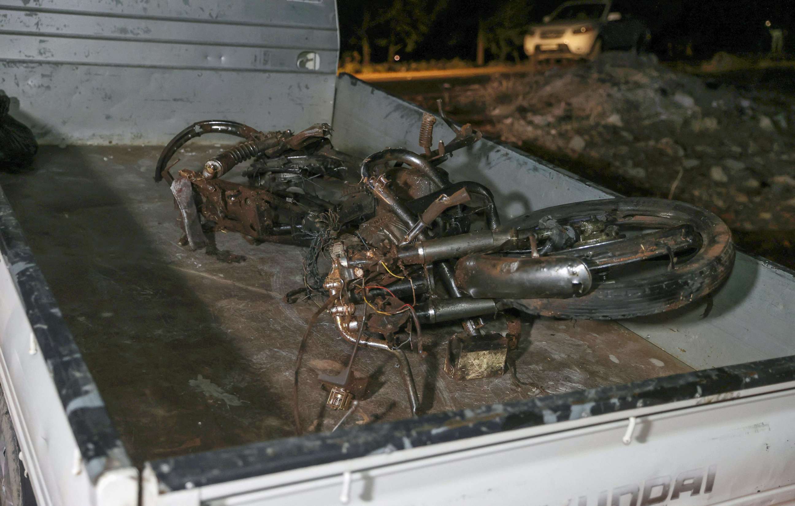 PHOTO: The remains of motorcycle which was reportedly targeted in a drone attack on the eastern edge of Syria's rebel-held Idlib province, early on June 28, 2022.