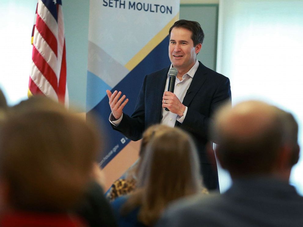 PHOTO: Massachusetts congressman and presidential candidate Seth Moulton speaks at a Town Hall event at Newburyport Senior Community Center in Newburyport, Mass., May 5, 2019.