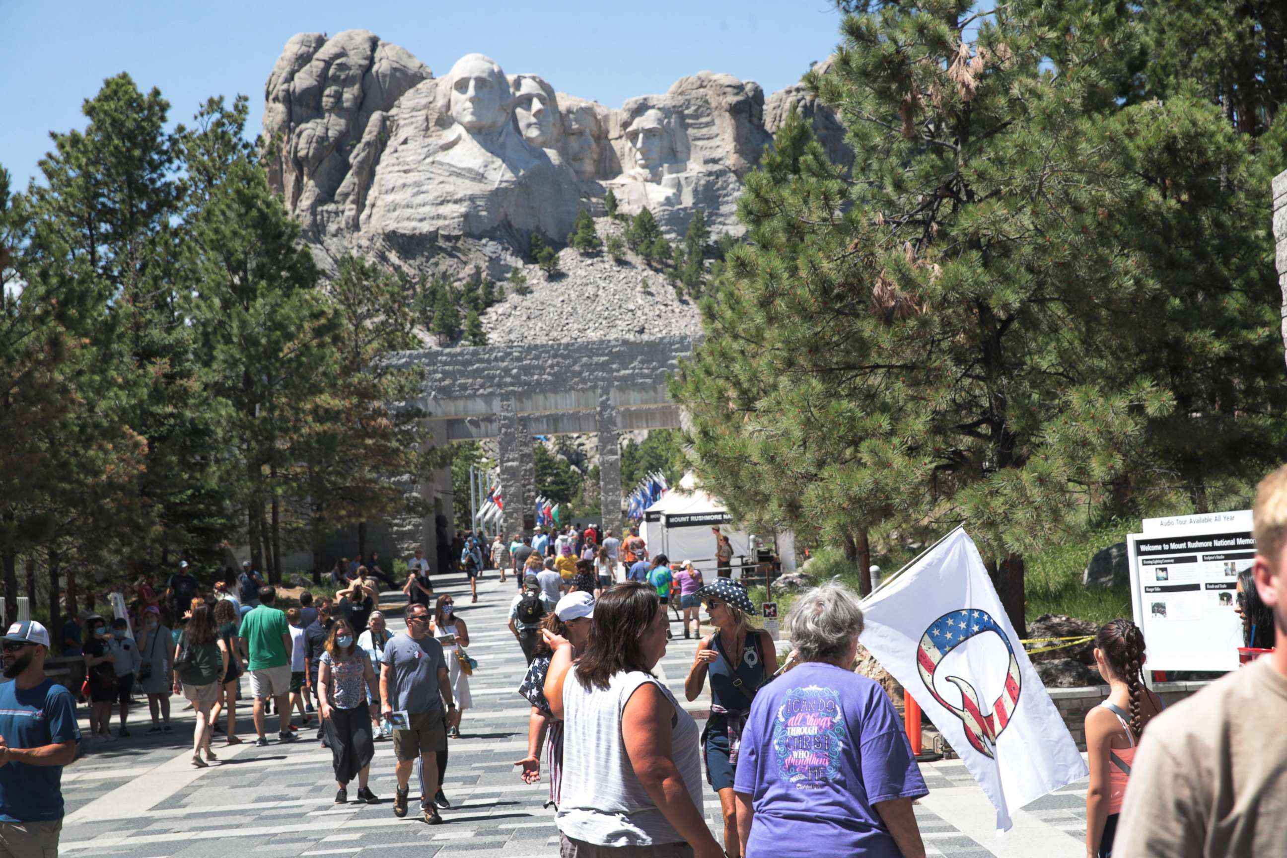 PHOTO: Tourists visit Mount Rushmore National Monument on July 01, 2020, in Keystone, S.D.