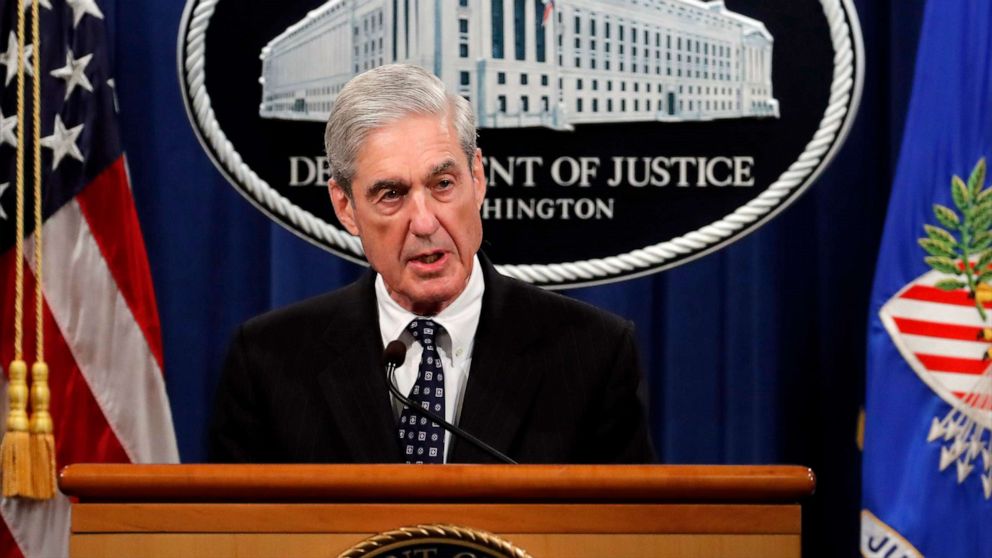 PHOTO: This May 29, 2019 file photo shows special counsel Robert Mueller speaking about the Russia investigation at the Department of Justice in Washington.