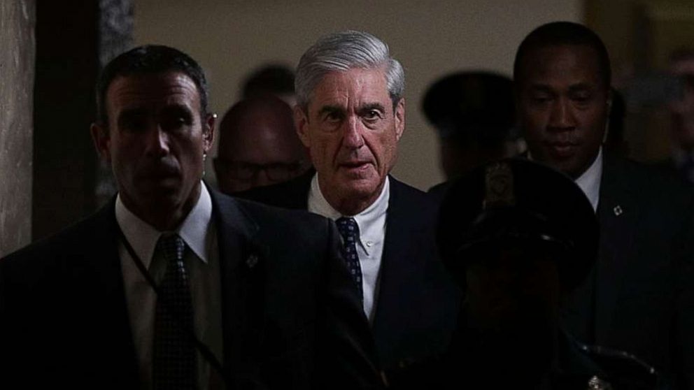 PHOTO: In this June 21, 2017, file photo, special counsel Robert Mueller, center, leaves after a closed meeting with members of the Senate Judiciary Committee at the Capitol in Washington, D.C.
