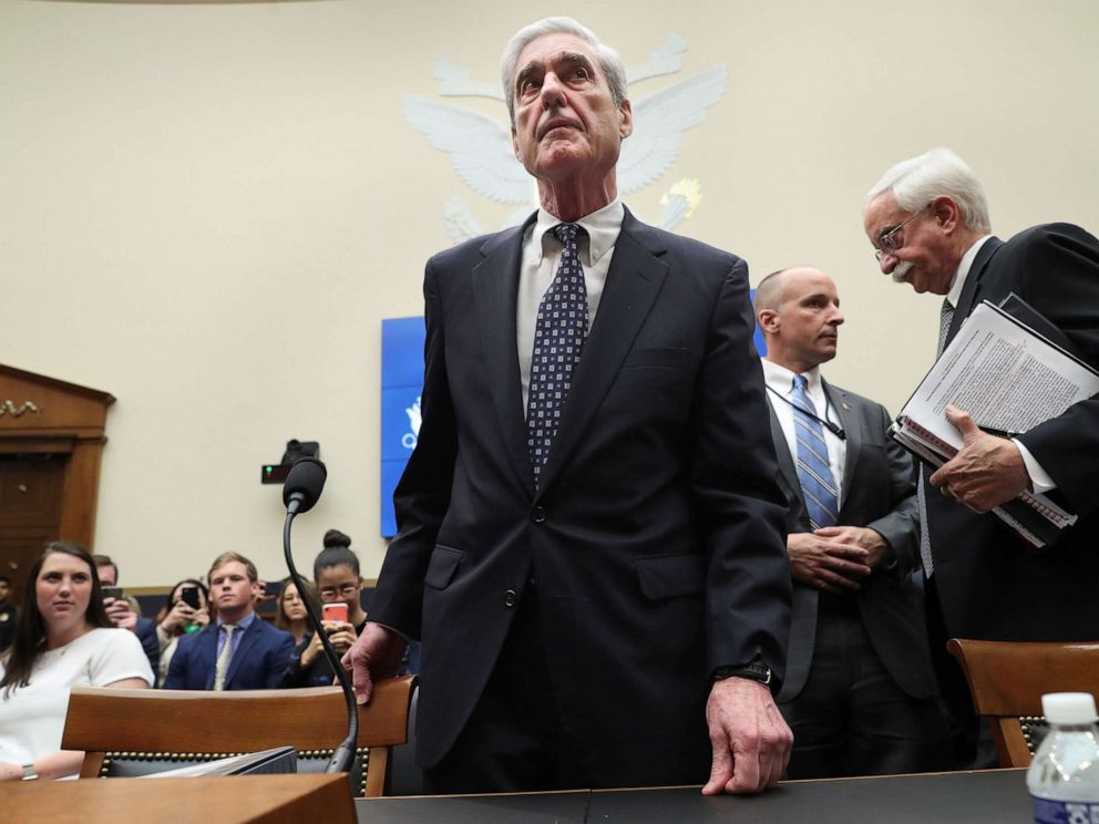 PHOTO: Former Special Counsel Robert Mueller returns to resume testimony before a House Intelligence Committee hearing on the Office of Special Counsels investigation into Russian interference in the election, July 24, 2019, in Washington, D.C.