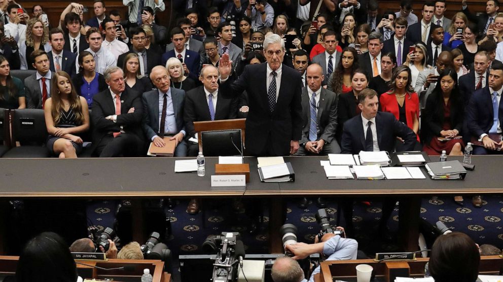 PHOTO: Former special counsel Robert Mueller is sworn in before testifying to the House Judiciary Committee about his report on Russian interference in the 2016 presidential election, July 24, 2019, in Washington, D.C.